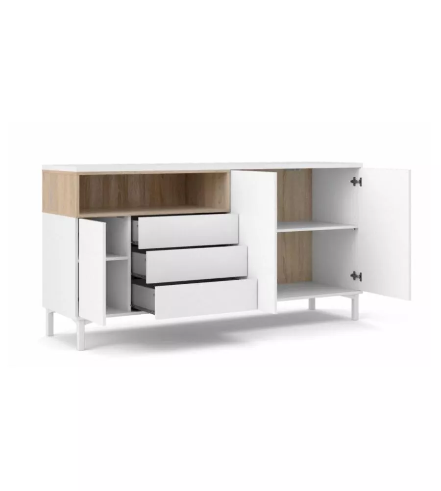 Mobile buffet bianco 3 ante e 3 cassetti, 176x90x48 cm